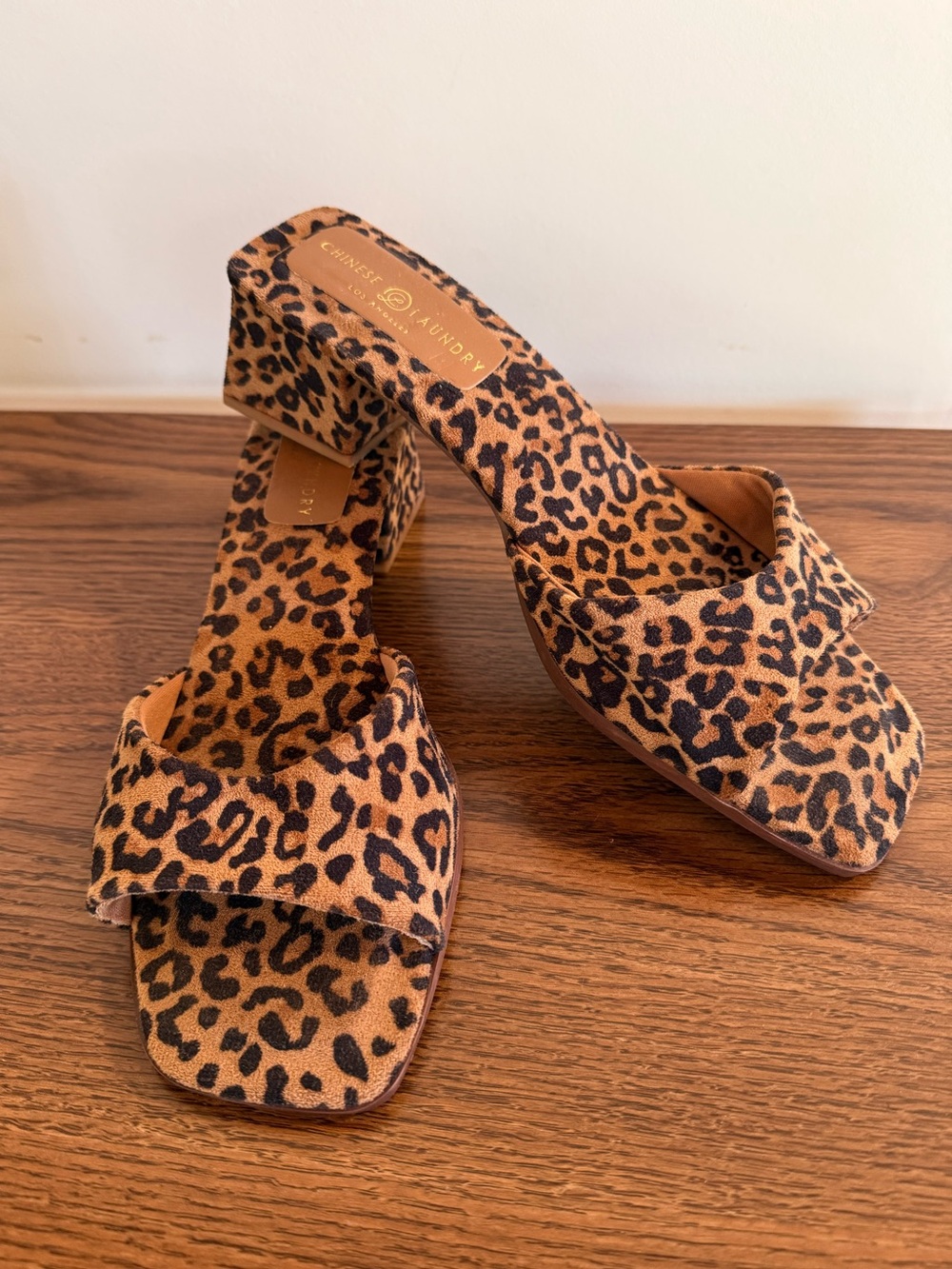 Chinese Laundry Leopard Heeled Slides 9/40